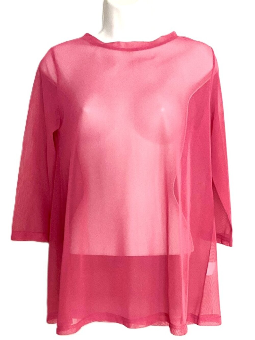 Charlott Sheer Mesh Overlay Blouse Pink 3/4 Sleeve Size M Italy